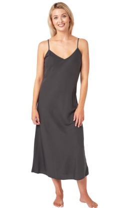 Indigo Sky Slate Grey Long Satin Chemise